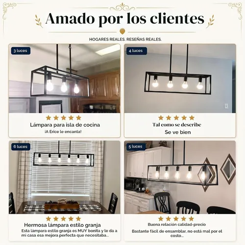 Vista 6 de Iluminación negra para isla de cocina, moderna lámpara rectangular de jaula lineal, 3 luces, lámpara colgante de metal industrial para granja