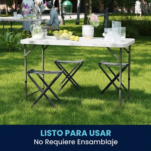 Vista 8 de Flash Furniture Mesa rectangular de plástico plegable de 4 pies con patas ajustables y asa de transporte, mesa de banquete portátil biplegable