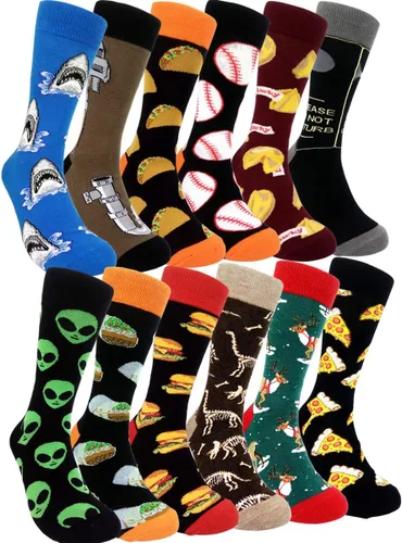 Vista 11 de HSELL Calcetines de vestir para hombre, diseños divertidos y locos, calcetines de algodón con patrón novedoso, regalos divertidos para hombres 12