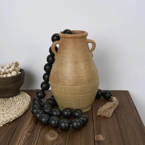 Vista 192 de OMISHE Guirnalda de cuentas de madera extra grande con cuentas de madera y borlas de 1.6 pulgadas de diámetro, cuentas decorativas rústicas de 41