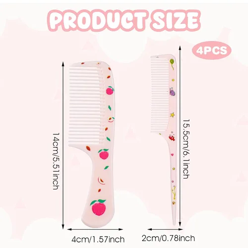 Vista 2 de Juego de peines para bebé, peine pequeño y lindo de dientes finos para niños pequeños y cola de rata para peinar, peine rosa para pelitos de bebé