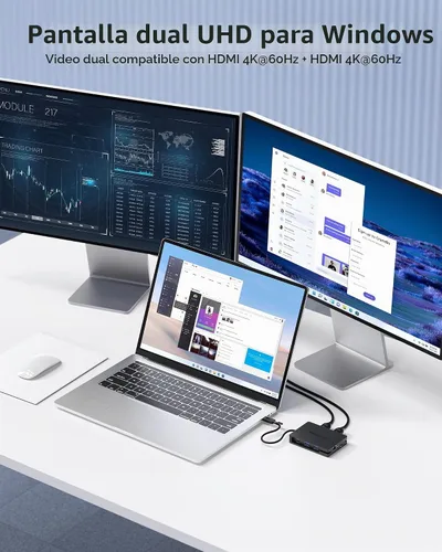 Vista 4 de Cable Matters Hub USB C 8 en 1 Dual HDMI, carga de 140 W, Gigabit Ethernet