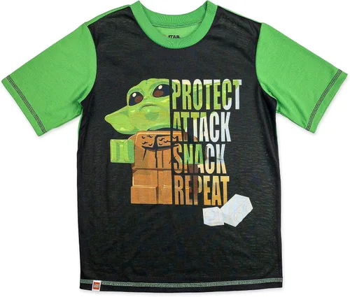 Vista 2 de LEGO Star Wars Baby Yoda - Conjunto de pijama de 3 piezas para niños Grogu Mandalorian con pantalones adicionales verde talla 8 para niños Verde
