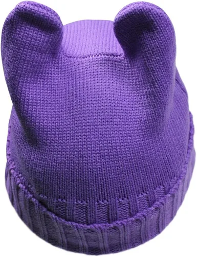Vista 4 de Gorro de invierno para mujer, diseño de cuerno de diablo, con orejas de gato, diseño de ganchillo, gorro de esquí