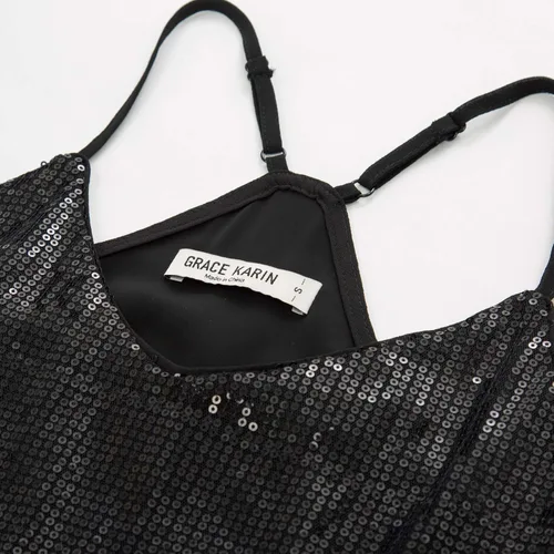 Vista 3 de GRACE KARIN - Camiseta brillante sin mangas para mujer, con lentejuelas