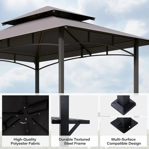 Vista 3 de LAUSAINT HOME Gazebo para parrilla al aire libre de 5 x 8 pies, kiosco para barbacoa con parte superior ventilada de 2 niveles, 2 estantes duraderos