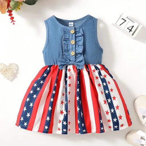 Vista 2 de LYSMuch Traje del Día de la Independencia para niñas pequeñas, vestido de bandera estadounidense del 4 de julio, ropa patriótica para niños
