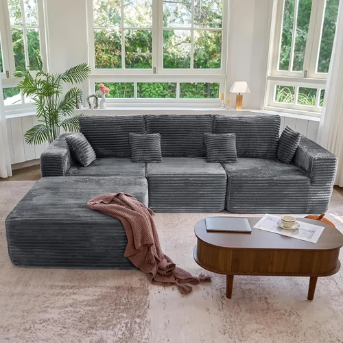 Vista 24 de Sofá modular de 146 pulgadas, sofás de nube convertibles en forma de U para sala de estar con otomana, juego de sofá de pana de 6 plazas sin hueso