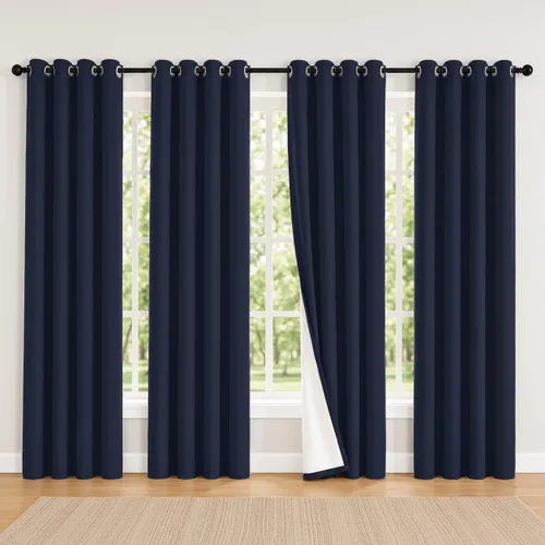 Vista 99 de 2 paneles de cortinas 100% opacas, de peso medio, con aislamiento térmico y ojales para dormitorio, sala de estar, tratamiento de ventana