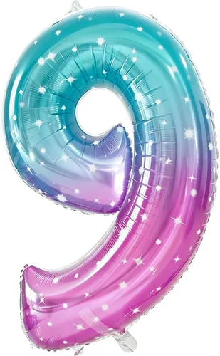 Vista 9 de Globos de números grandes de 40 pulgadas, globos del número 0 para decoraciones de fiesta de cumpleaños Número 0-espacio de color degradado