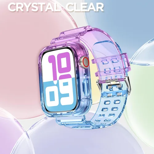 Vista 203 de DABAOZA - Correa transparente compatible con Apple Watch con estuche protector, correa deportiva de TPU con brillo para mujeres y hombres