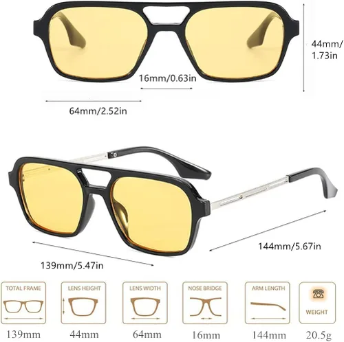 Vista 4 de BAWUYI Gafas de sol estilo aviador cuadradas retro de los años 70 para mujeres y hombres, de moda, vintage, planas, estrechas, tintadas, UV400