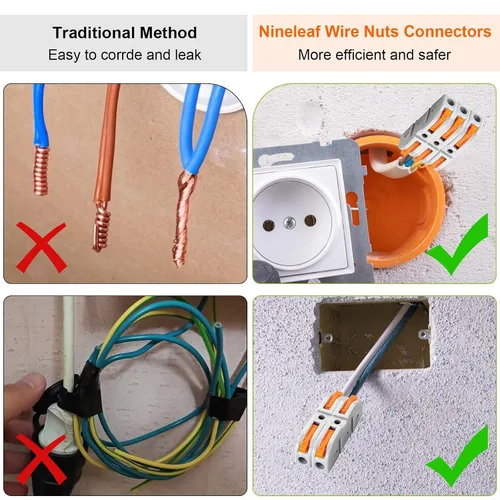 Vista 5 de Nineleaf Conectores de cable de palanca, conectores compactos de empalme de alambre en línea, terminales eléctricos modulares reutilizables 1 en 1