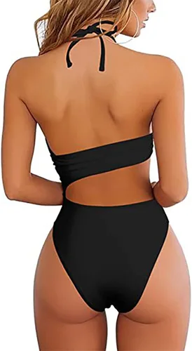 Vista 4 de Traje de baño sexy de moda para mujer, traje de baño ajustado para playa, halter dividido, bikini de dos piezas con estampado