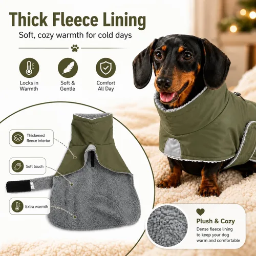 Vista 2 de Morezi Dachshund Coats Waterproof, Perfect for Dachshunds, Sausage, Weiner Dog Winter Coat with Padded Fleece, Puppy Snowsuit with Adjustable Bands