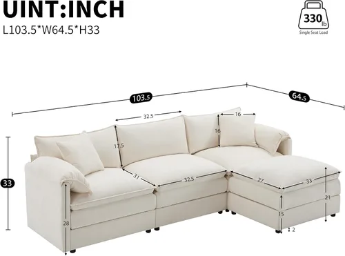 Vista 29 de Moderno sofá modular en forma de U con almohadas para la cintura, sofá cama con diván, sofá tapizado simétrico de felpilla de 6 asientos para sala