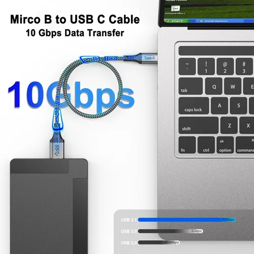 Vista 3 de Cable externo de disco duro USB C de 10 Gbps, cable corto micro B a USB C, cable de disco duro USBC USBC para WD Toshiba Westgate Seagate, SSD