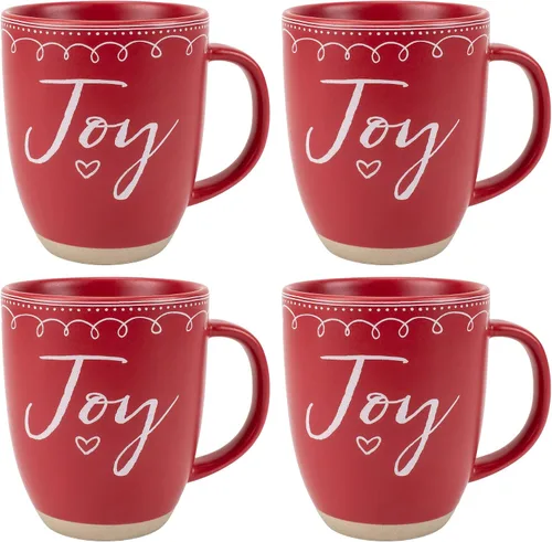 Vista 7 de Elanze Designs Joy Raw Clay Bottom Roja Taza de Café de Cerámica Navideña de 16 Onzas