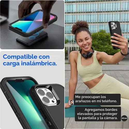 Vista 5 de AICase Funda para iPhone 13 Pro Max/12 Pro Max con protector de vidrio, protección contra caídas de alta resistencia, cuerpo completo, a prueba
