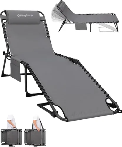 Vista 16 de [Usado] KingCamp Tumbona plegable, resistente y ajustable, 5 posiciones, para tomar el sol, para tomar el sol, silla plana para playa, campamento
