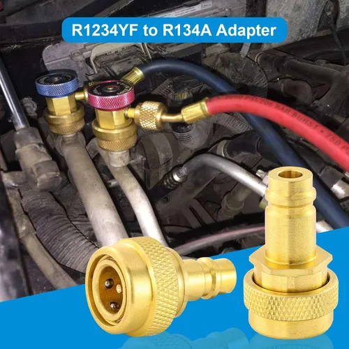 Vista 4 de Adaptador R1234YF a R134A, kit de adaptador de conversión A/C R134a a R1234yf, kit de acopladores rápidos R1234yf Acoplador rápido de lado alto/bajo
