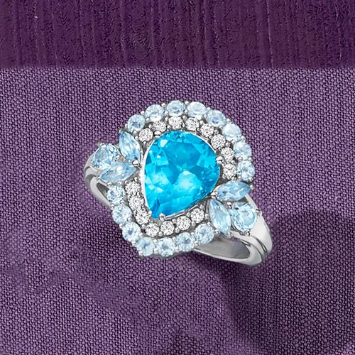 Vista 4 de Ross-Simons Anillo de topacio azul suizo y celeste de 4,30 quilates con circonita blanca de 0,30 quilates en plata de ley, Gema, Topacio
