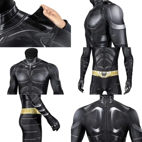 Vista 4 de Vickkt Disfraz de Batman para adultos disfraz de superhéroe de caballero oscuro capa para fiesta de Halloween