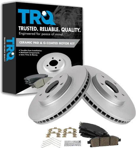 Vista 182 de TRQ Juego de pastillas de freno delantero y rotores con revestimiento de cerámica compatible con Jeep Compass Patriot 2017