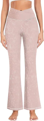 Vista 2 de Pantalones de trabajo de yoga con purpurina dorada rosa para mujer, pantalones elásticos para mujer, leggings acampanados