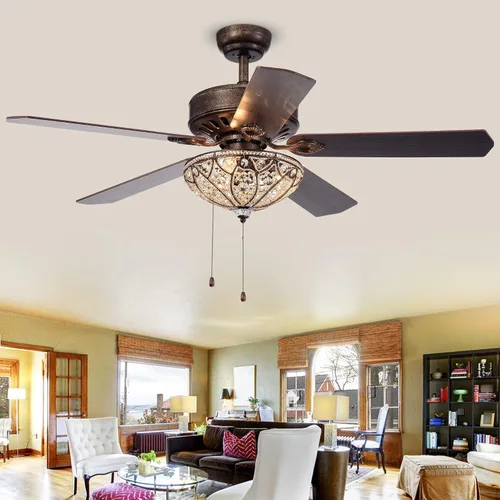 Vista 2 de Gliska - Ventiladores de techo iluminados de bronce rústico de 52 pulgadas con pantalla de cristal