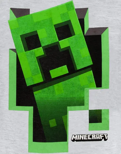 Vista 3 de Minecraft Boys T Shirt Green Creeper Kids Grey Short Sleeve Mojang Top