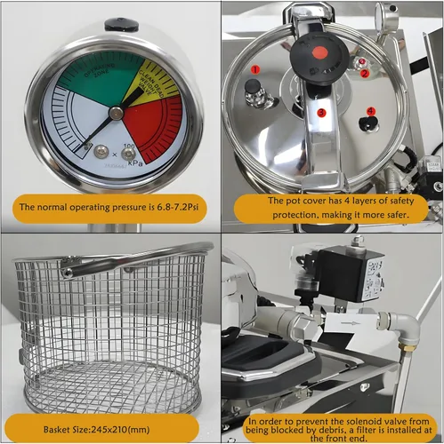 Vista 4 de Freidora eléctrica a presión de 16 litros, freidora de pollo de alta presión de 110 V con características de seguridad, freidora de encimera