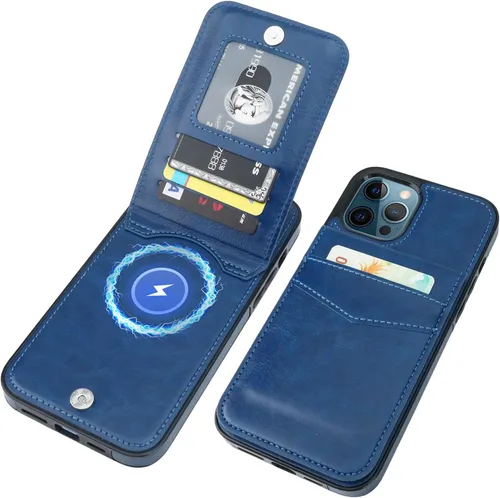 Vista 18 de KIHUWEY - Funda tipo cartera para iPhone 12 Pro Max, soporte para tarjetas, color negro Ranuras para tarjetas de crédito, piel sintética, cierre