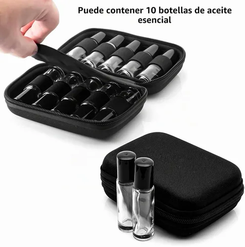 Vista 5 de Estuche de transporte de aceite esencial con capacidad para 10 botellas (5/10/0.5 fl oz), bolsa de almacenamiento de botellas de rodillo de carcasa