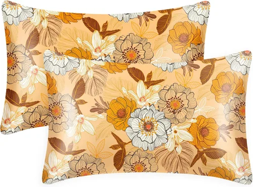 Vista 16 de EXQ Home - Funda de almohada de satén para cuidar el cabello y la piel, tamaño estándar, de seda con estampado negro, juego de 2 fundas con cierre