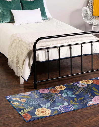 Vista 4 de Unique Loom Blossom Collection - Alfombra Ashley (2' 7" x 12' 2", alfombra de pasillo, azul/oliva)