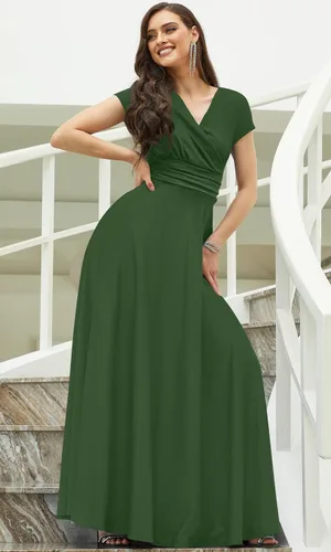 Vista 2 de KOH KOH Vestido de cóctel sexy de manga corta con cuello en V para mujer