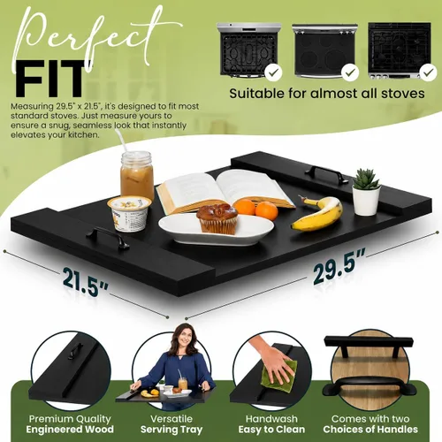 Vista 2 de Cubierta para estufa de tabla de fideos con asas, cubierta superior de estufa eléctrica y de gas de madera rústica, decoración de cocina de granja