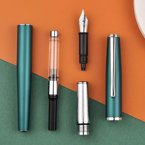 Vista 6 de Hongdian 920 - Pluma estilográfica de punta extrafina, color verde elegante con clip plateado