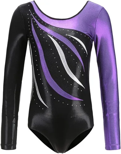 Vista 34 de AFAVOM Leotardos de gimnasia para niñas, leotardos de manga larga para niñas, brillantes y brillantes, para gimnasia, traje de ballet y danza