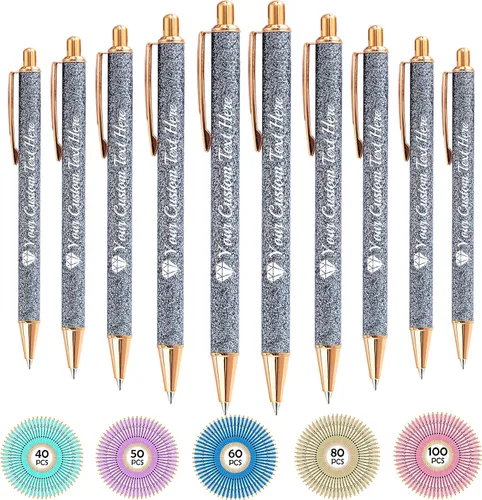 Vista 45 de Hasta 100 bolígrafos personalizados con nombre a granel, bolígrafo con purpurina de impresión personalizada, grabado gratis, texto con logotipo