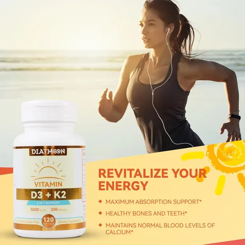 Vista 4 de Cápsulas blandas de suplemento de vitamina D3 K2, vitamina D3 5000 UI y vitamina K2 MK7 200 mcg, soporte para huesos y dientes, fácil de tragar, 120