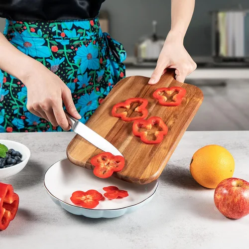 Vista 5 de Tabla de servir, tabla de cortar de madera de acacia con asa, tabla de quesos de madera, tabla de charcutería, tabla de madera para alimentos, pan