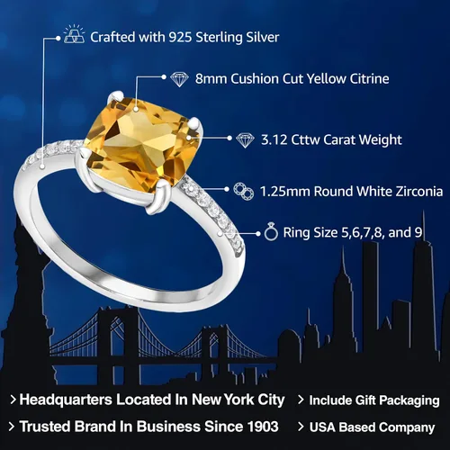 Vista 90 de Gem Stone King Anillo de compromiso de plata de ley 925 con piedra preciosa de corte cojín de 0.315 in Anillo de compromiso de aniversario de boda