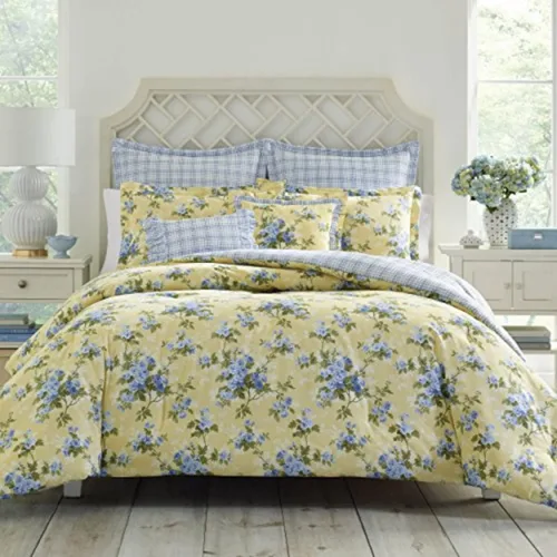 Vista 23 de Laura Ashley - Juego de edredón King, ropa de cama de algodón suave y reversible, juego de cama de peso medio de 7 piezas con fundas de almohada a
