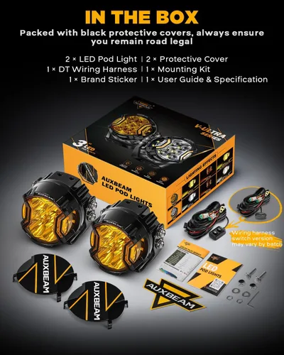 Vista 6 de Auxbeam V-Ultra Series - Faros antiniebla ámbar tipo cápsula de 3 pulgadas y 108W, función DRL, 3 modos y cubiertas protectoras, barra de luz