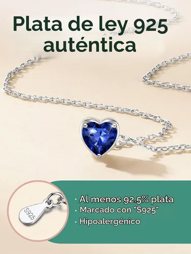 Vista 5 de ChicSilver Birthstone Necklace for Women 925 Sterling Silver Stone Necklace 925 Sterling Silver, Hypoallergenic for Sensitive Skin, 12-Months Zafiro