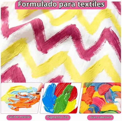 Vista 3 de Colorful Juego de pintura de tela para ropa, 14 colores, pintura de 2 onzas