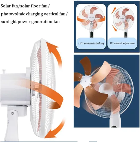 Vista 3 de Ventilador de pie oscilante solar de 16 pulgadas, ventiladores solares de pedestal con panel solar de 18 V 25 W, ventilador vertical de carga