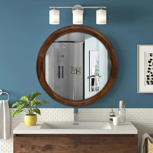 Vista 20 de Espejo de pared, espejo de tocador con marco de madera maciza, espejo de pared decorativo de granja para baño, dormitorio, sala de estar y entrada
